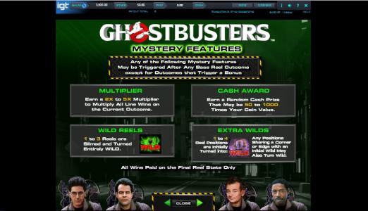 Ghostbusters Slot Machine Mystery Features Screen