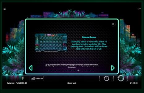 Neon Jungle Slot Machine Bonus Game Screen