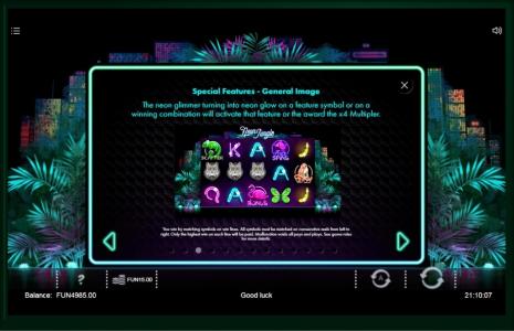 Neon Jungle Slot Machine X4 Multiplier Feature Screen