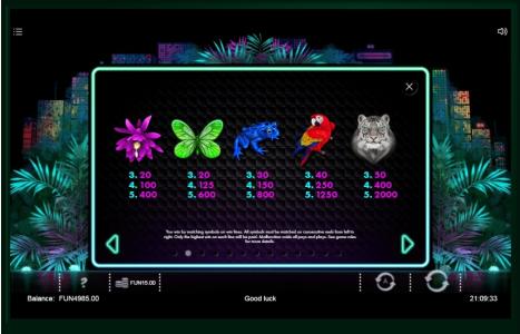 Neon Jungle Slot Machine Paytable Screen
