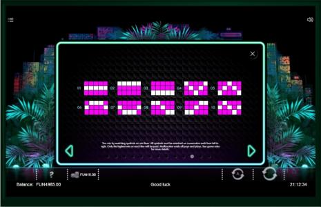Neon Jungle Slot Machine Paylines Screen