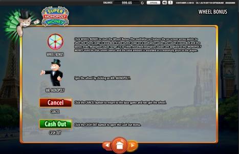 Monopoly: Here and Now Slot Machine - Wheel Bonus Instructions Screen