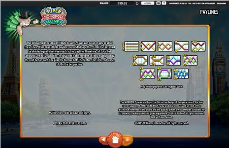Monopoly: Here and Now Slot Machine Paylines Screen