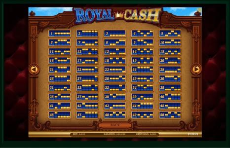 Royal Cash Slot Machine Paylines Screen