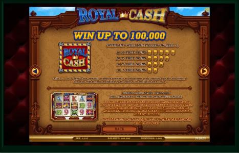 Royal Cash Slot Machine Free Spins and Win Multiplier Screen