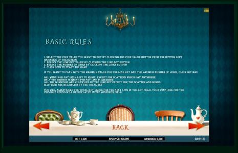 Alice Adventure Slot Machine Basic Rules Screen