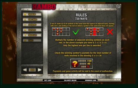 Rambo Slot Machine Rules 720 Ways Screen