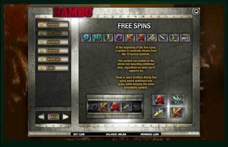 Rambo Slot Machine Free Spins Bonus Screen