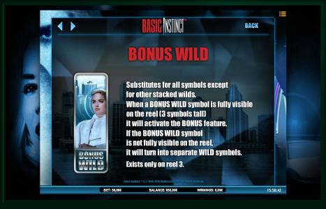 Basic Instinct Slot Machine Bonus and Wild Symbol Screen