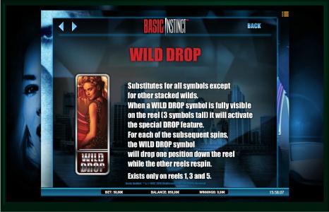 Basic Instinct Slot Machine Wild Drop Feature Screen