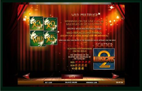 Illusions 2 Slot Machine Scatter Awards and Wild Symbol Screen