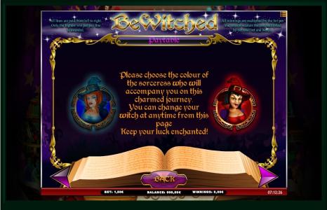 Bewitched Slot Machine Sorceress Selection Screen