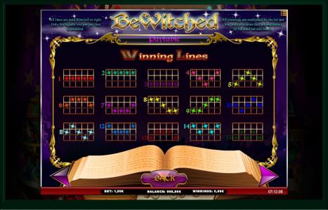Bewitched Slot Machine Paylines Screen