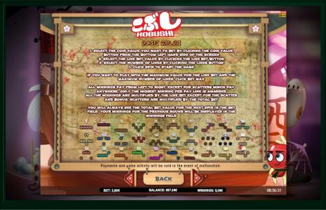 Kobushi Slot Machine Basic Rules Screen