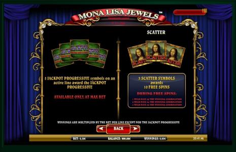 Mona Lisa Jewels Slot Machine Scatter Awards Screen
