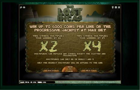 The Lost Incas Slot Machine Multiplier Feature Screen