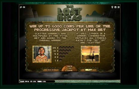 The Lost Incas Slot Machine Scatter Awards and Wild Symbol Screen