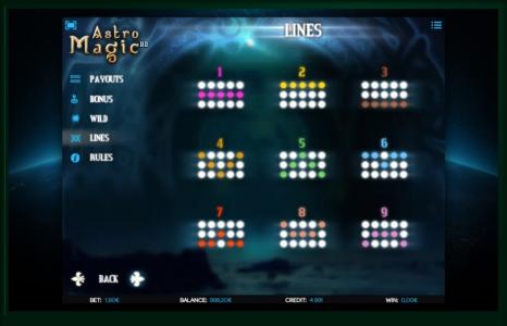 Astro Magic Slot Machine Paylines Screen