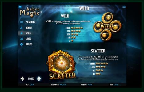 Astro Magic Slot Machine Scatter Awards and Wild Symbol Screen