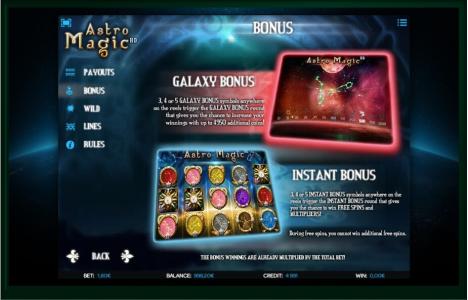 Astro Magic Slot Machine Bonus Screen