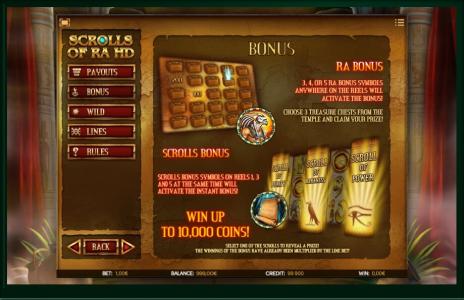Scrolls of Ra Slot Machine Scrolls Bonus Screen