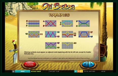 Ali Baba Slot Machine Paylines Screen