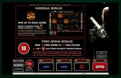 Hitman Slot Machine Free Spins Bonus Screen