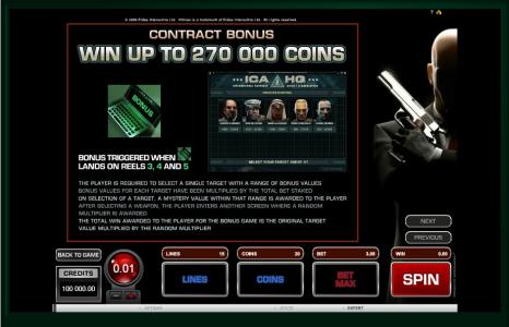 Hitman Slot Machine Contract Bonus Screen