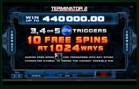 Terminator 2 Slot Machine Free Spins Bonus Screen