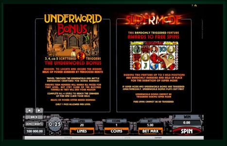 HellBoy Slot Machine Underworld Bonus and Supermode Feature Screen