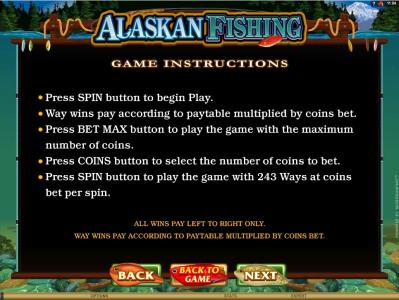 Alaskan Fishing Slot Machine Game Instructions Screen