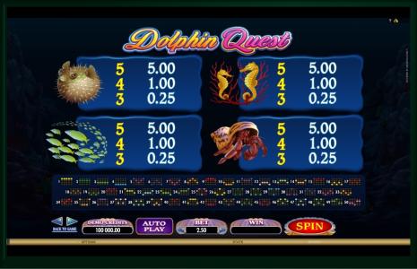 Dolphin Quest Slot Machine Paytable Screen