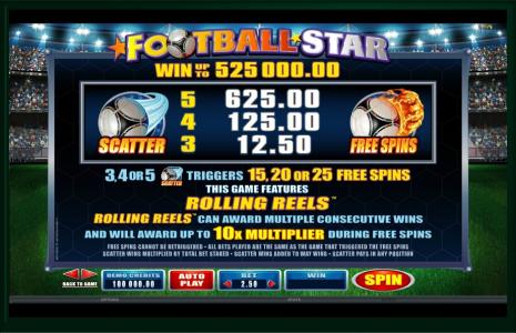 Football Star Slot Machine Free Spins and Scatter Screen