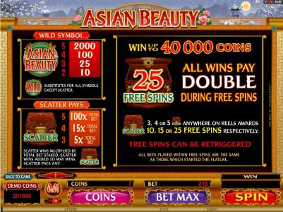Asian Beauty Slot Machine Scatter Awards and Wild Symbol Screen