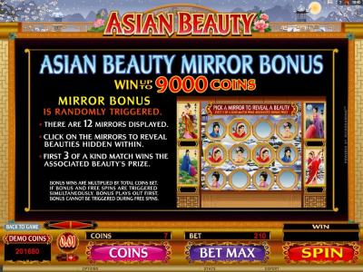 Asian Beauty Slot Machine Mirror Bonus Feature Screen