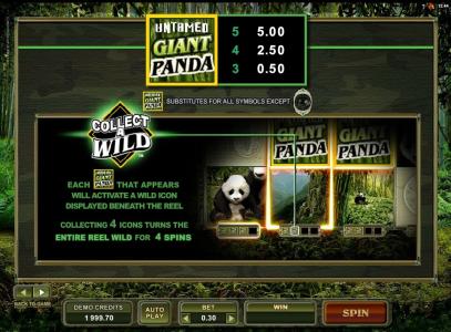 Untamed Giant Panda Slot Machine Collect-a-Wild Feature Screen