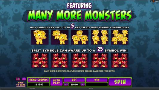 So Many Monsters Slot Machine Feature Information Screen