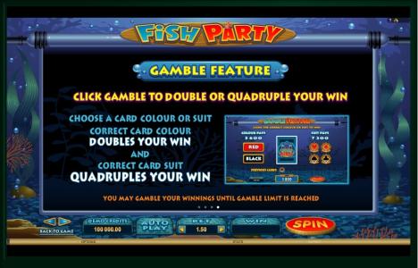 Fish Party Slot Machine Gamble Feature Screen