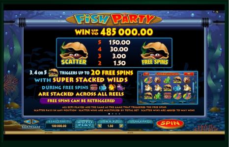 Fish Party Slot Machine Scatter Awards and Wild Symbol Screen