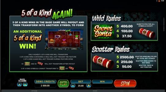 Secret Santa Slot Machine 5 of a Kind Feature Information Screen