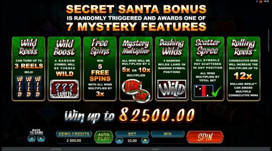 Secret Santa Slot Machine Bonus Features Information Screen