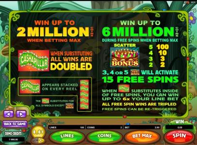 Cashapillar Slot Machine Free Spins Bonus Screen
