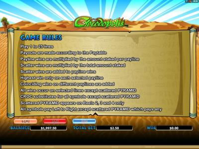 Crocodopolis Slot Machine Game Rules Screen