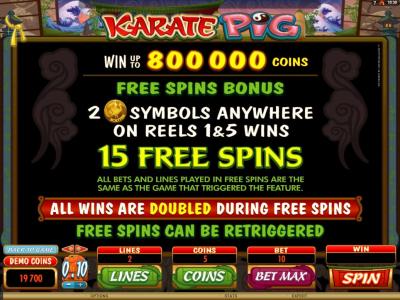 Karate Pig Slot Machine Free Spins Bonus Screen