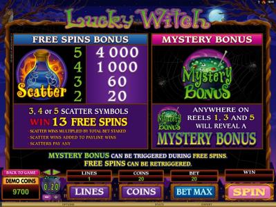 Lucky Witch Slot Machine Free Spins Bonus Screen