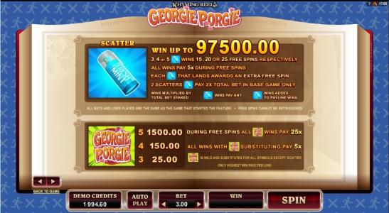 Rhyming Reels Georgie Porgie Slot Machine Free Spins Bonus Screen