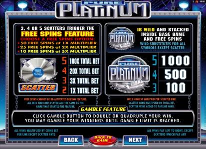 Pure Platinum Slot Machine Free Spins Bonus Screen