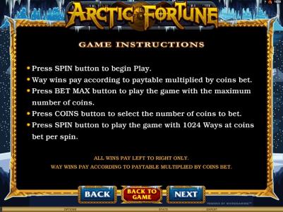 Arctic Fortune Slot Machine Arctic Fortune Game Instructions Screen