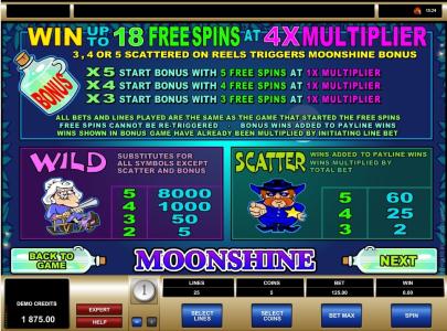 Moonshine Slot Machine Free Spins Bonus Screen