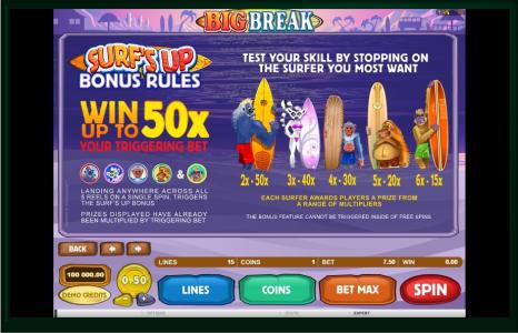 Big Break Slot Machine Bonus Rules Screen